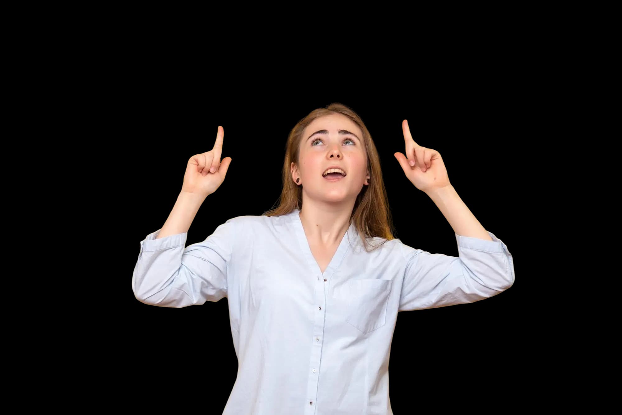 Woman pointing up